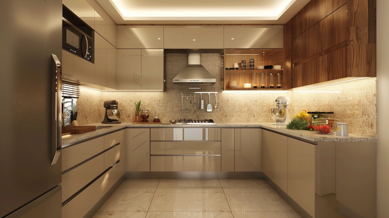 Modern Indian modular kitchen with smart storage.