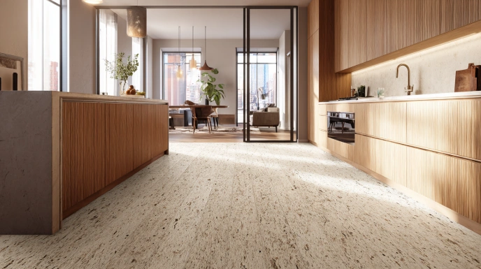 Kitchen with water-resistant vinyl flooring