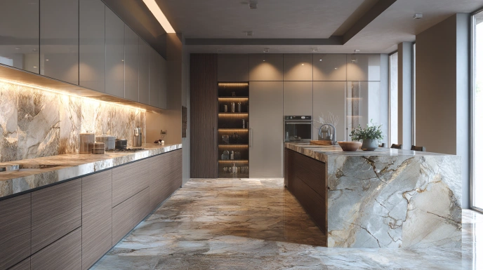 Granite flooring in kitchens combines durability with sleek, modern style.