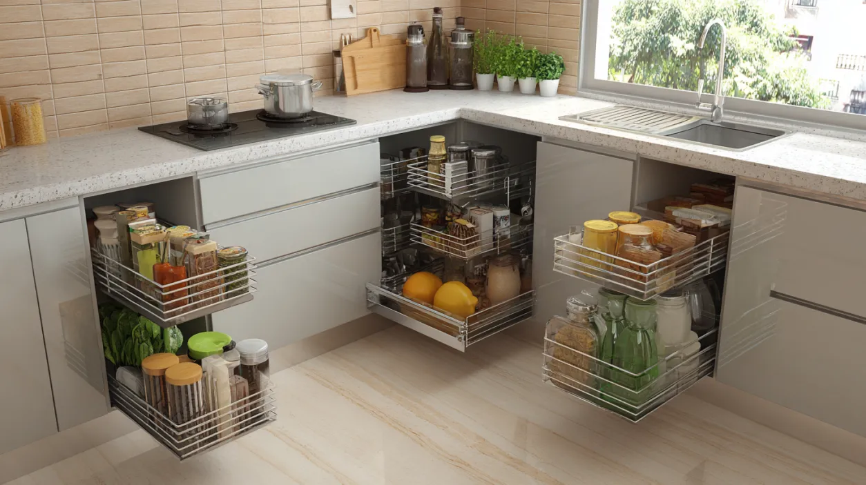 Various kitchen trolly accessories for bottled goods.