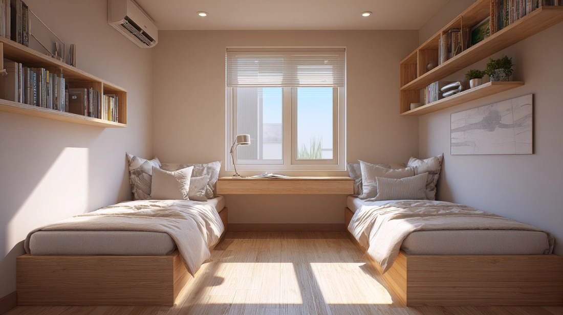 Two single beds in kitty corner small bedroom layout