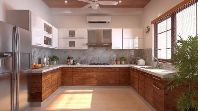 L-shaped layout combined with a functional island kitchen design