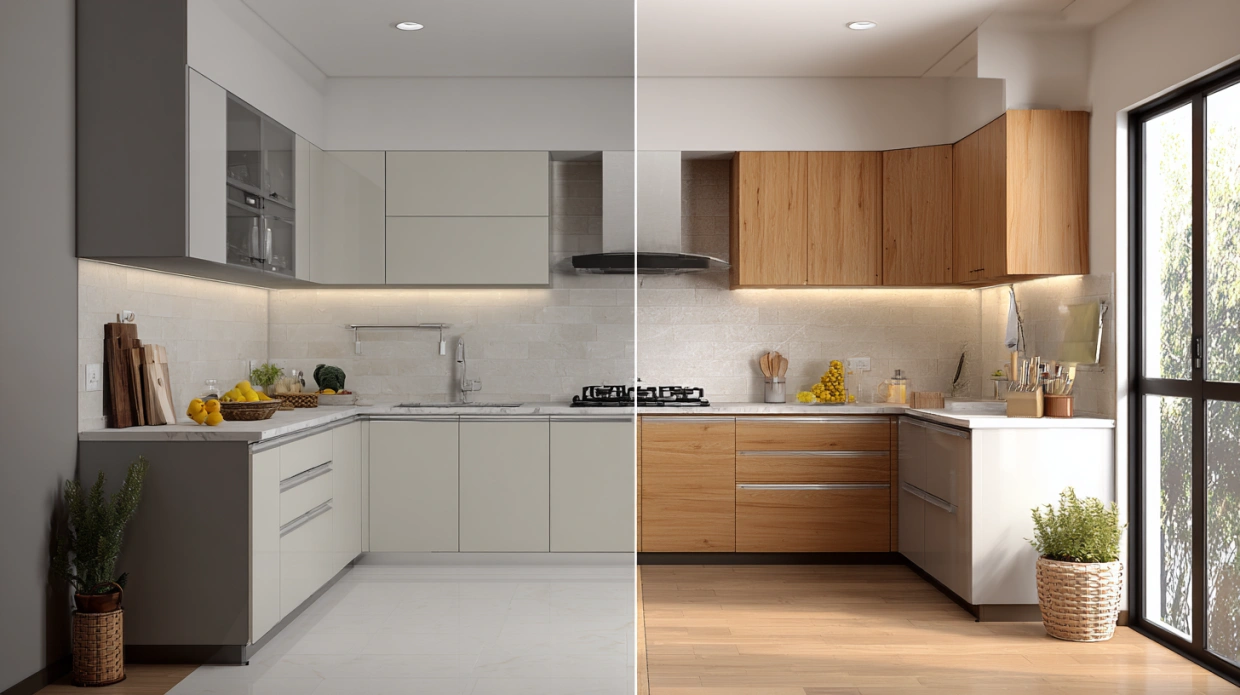 L-shaped modular kitchen designs across budget, mid-range, and premium categories.