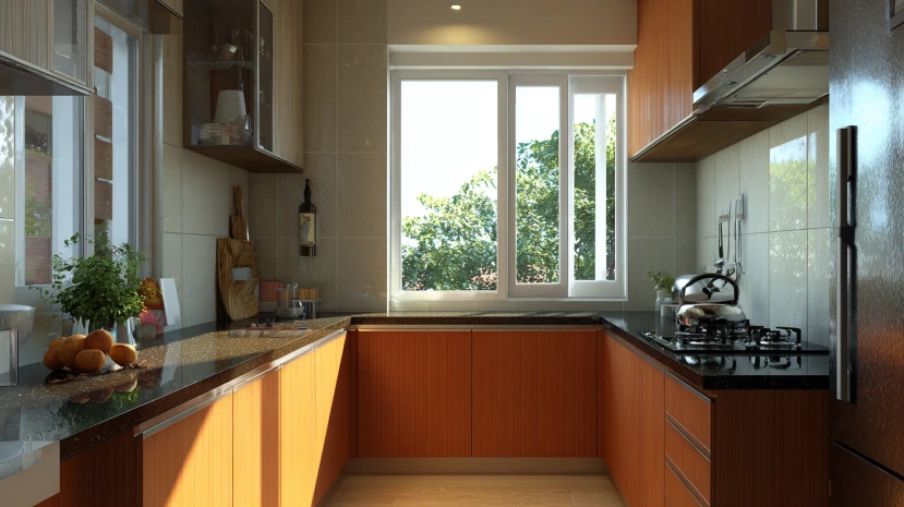 bright window-facing layout in a modern l-shaped kitchen