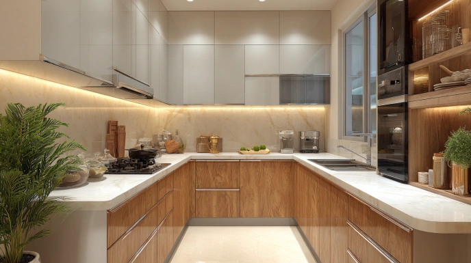 L-shaped kitchen with corner storage