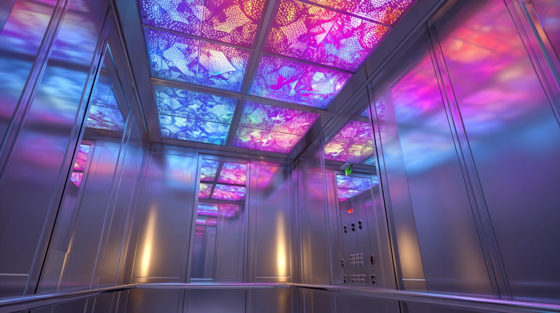 Minimalist lift ceiling with recessed square LED panels