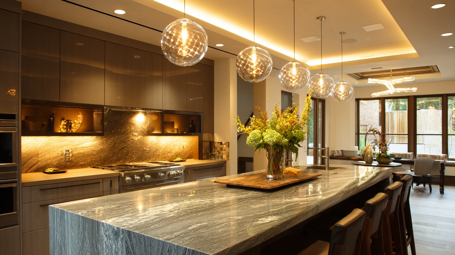 Modern LED pendant lights hanging from a white ceiling