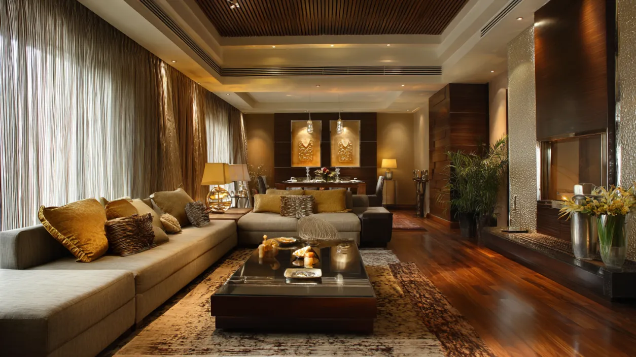 Warm living area with generic interior design