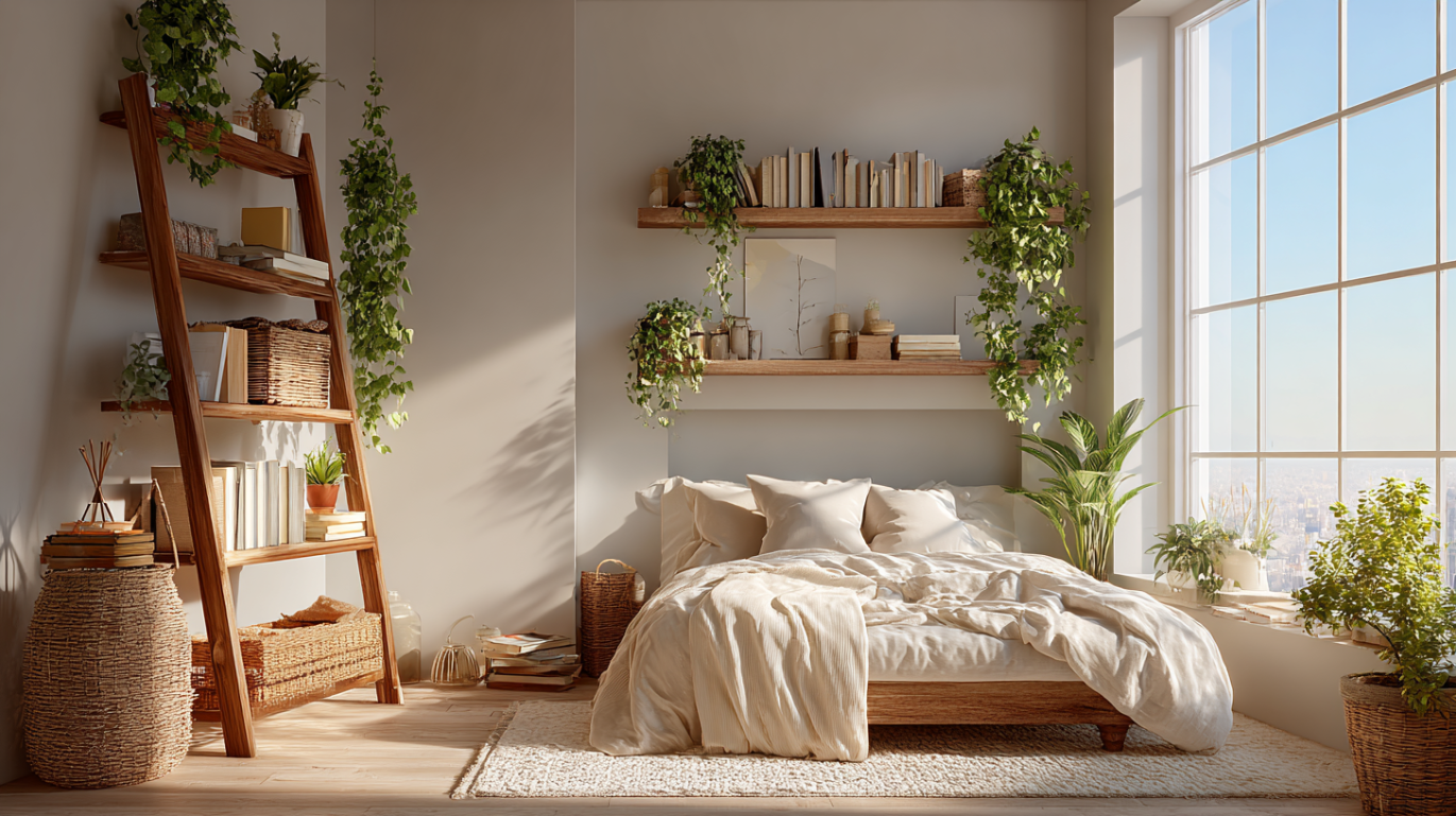 Ladder shelf design for bedroom décor