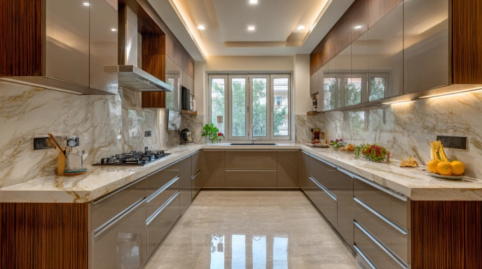 U-shaped kitchen with extensive storage