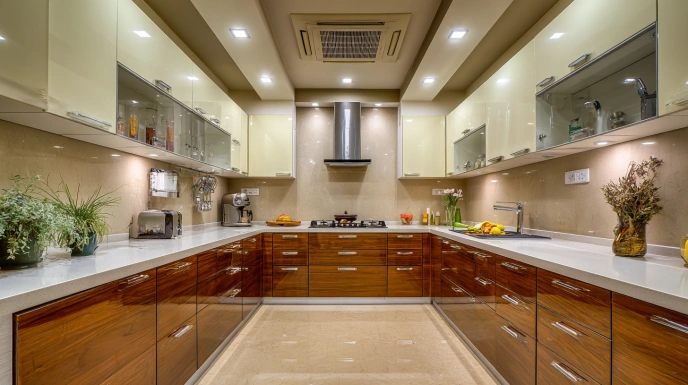 Spacious U-shaped kitchen with storage