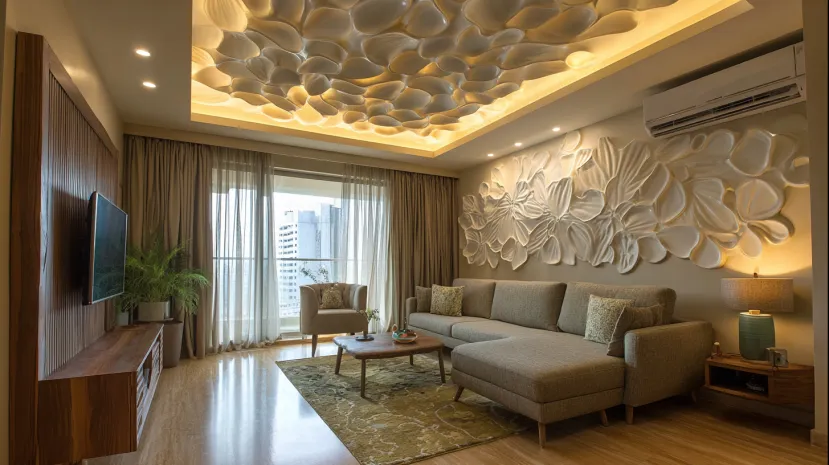 Layered POP Flower Design ceiling for living room