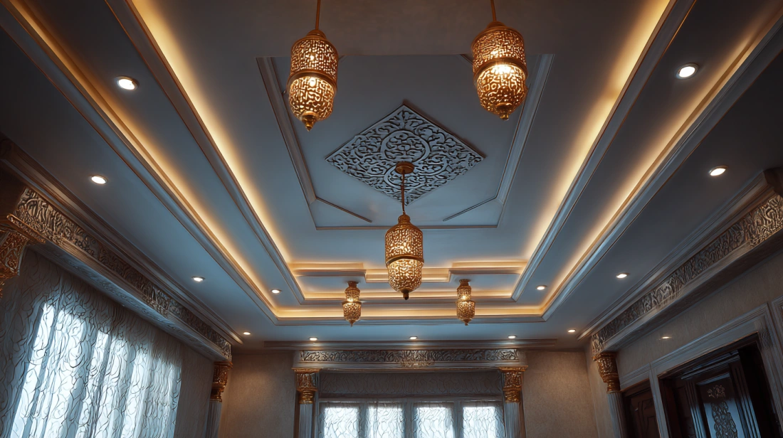 Sophisticated multi-layered tray ceiling made of gypsum