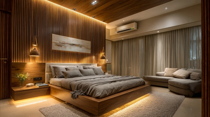 Lighting ideas for wooden bedroom interiors