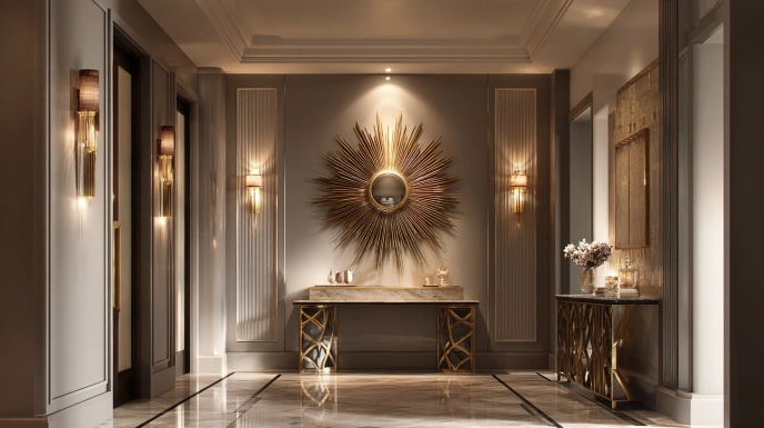 Luxury Art Deco living room with chandelier