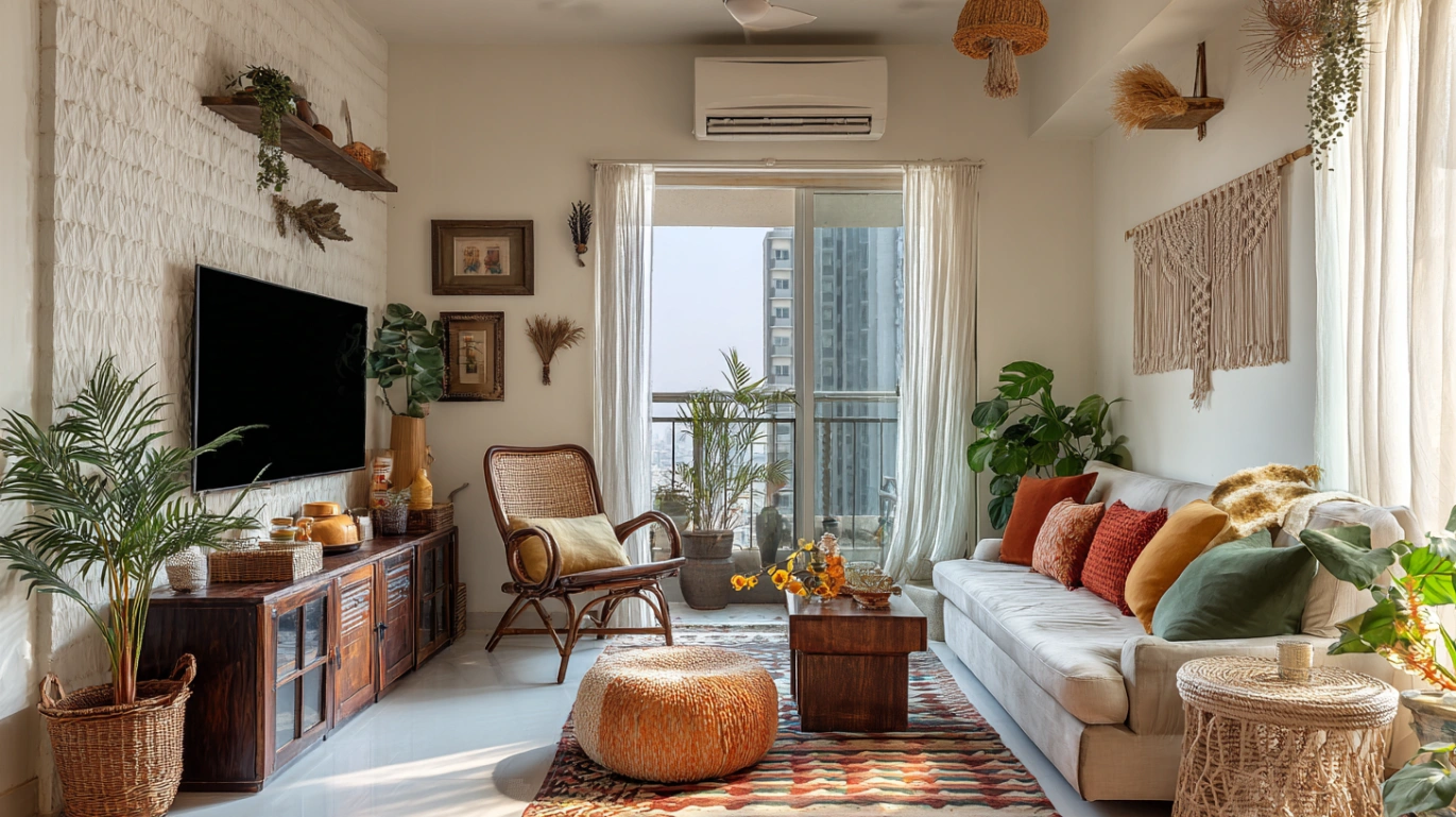 Bright room featuring macrame wall hanging decor