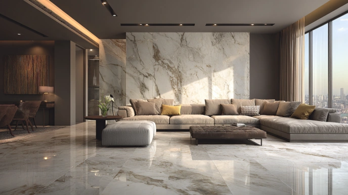 Living room with vitrified tile flooring