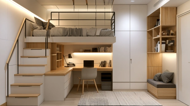 Loft bed with study below