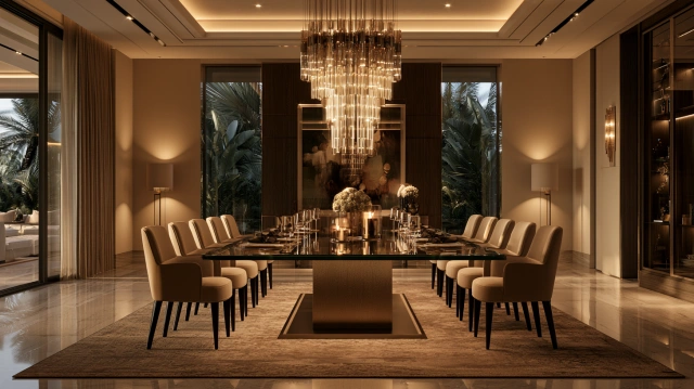 Long glass dining table