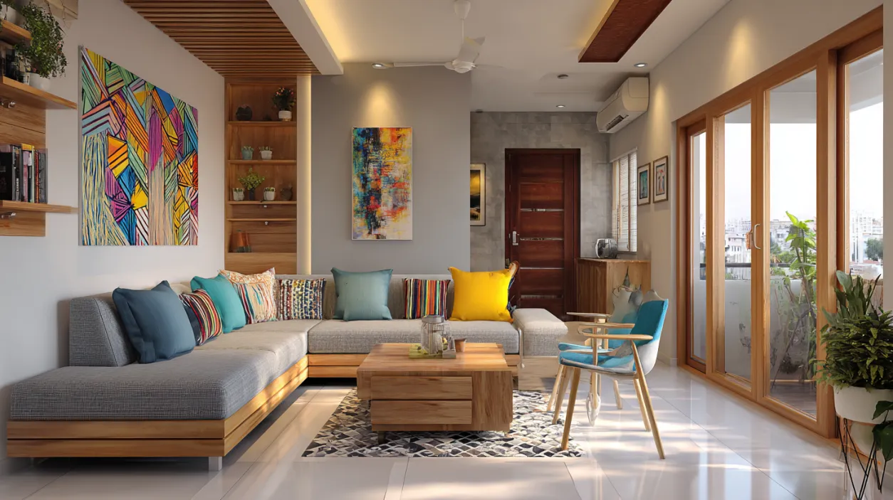 Small 1 BHK low-budget flat interior design layout.
