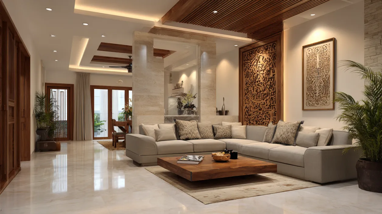 Open concept low-budget interior design for living areas.