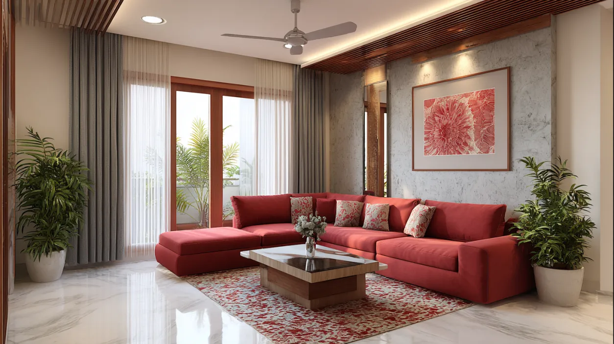 Contemporary low-budget flat interior living area.