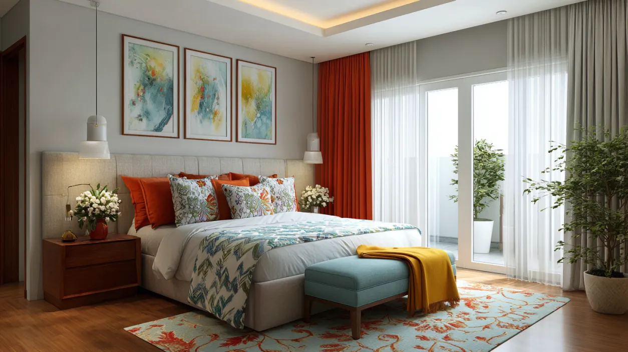 Refreshing low-budget flat interior design for bedroom.