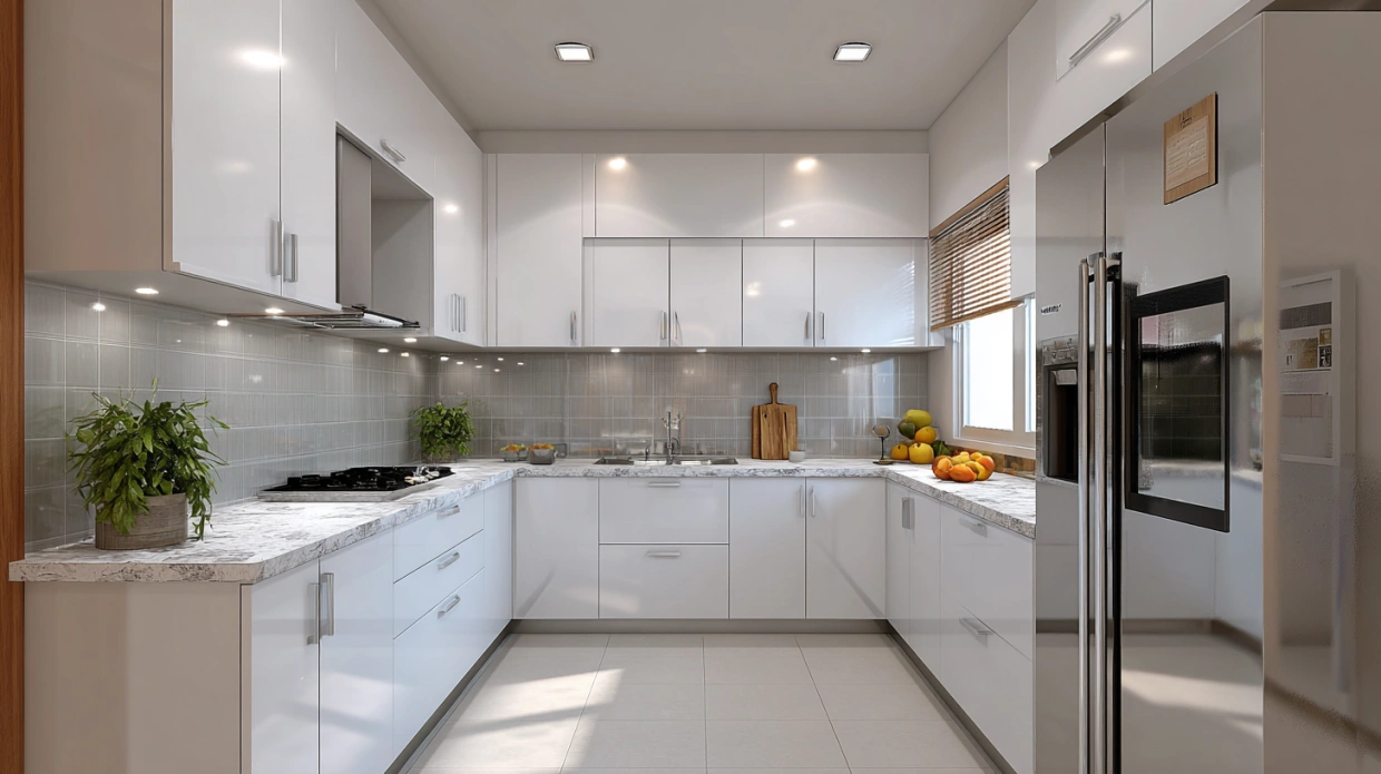 Low-cost modular kitchen with simple cabinet units