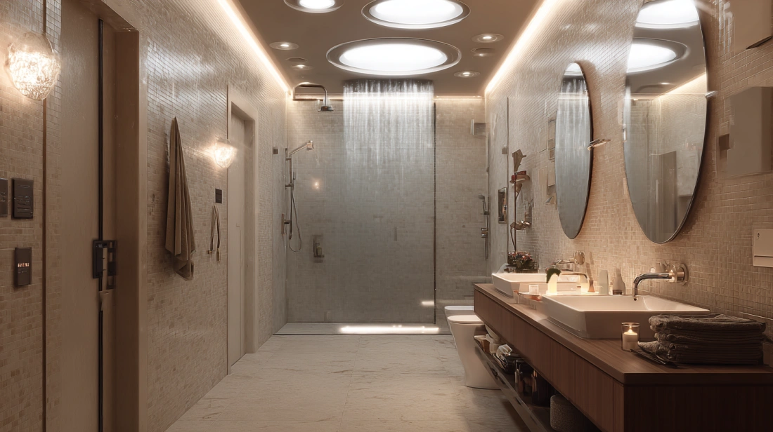 Soft waterproof LED lighting installed near the shower floor