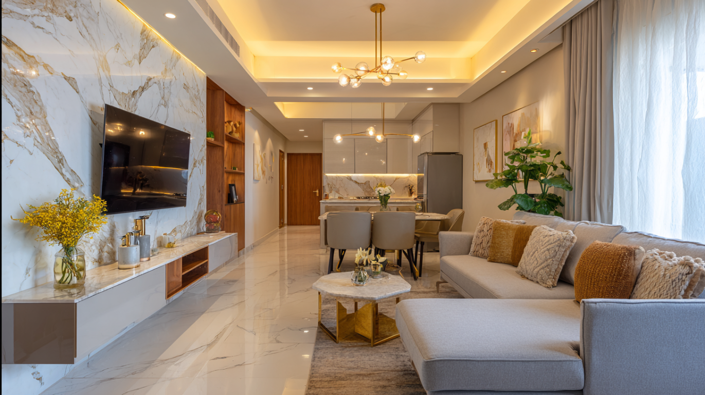 Luxury contemporary 2 BHK apartment interior