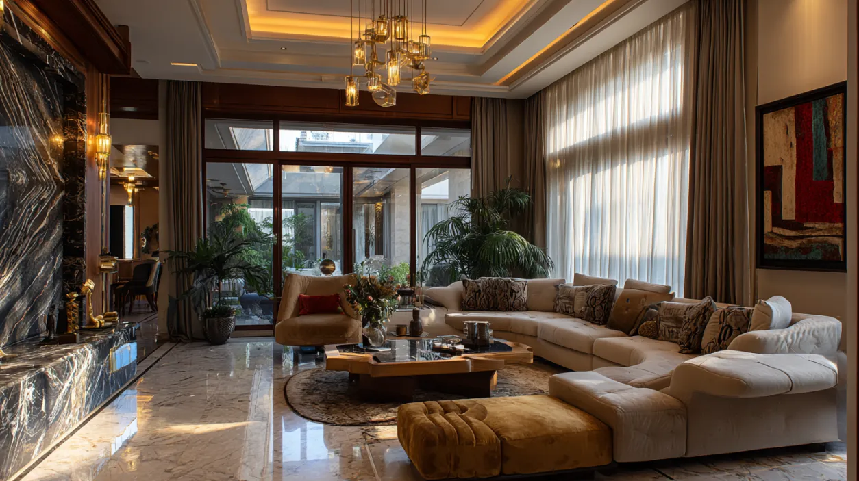 Curved sofa luxury design for Bangalore villas.