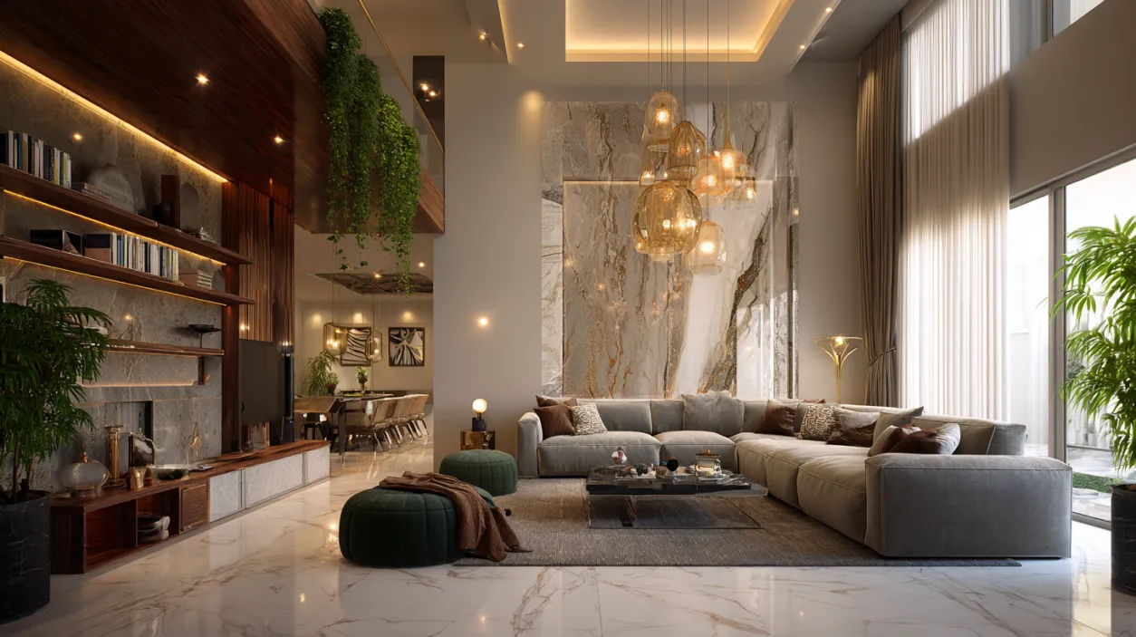 Contemporary luxury interior design with greenery.