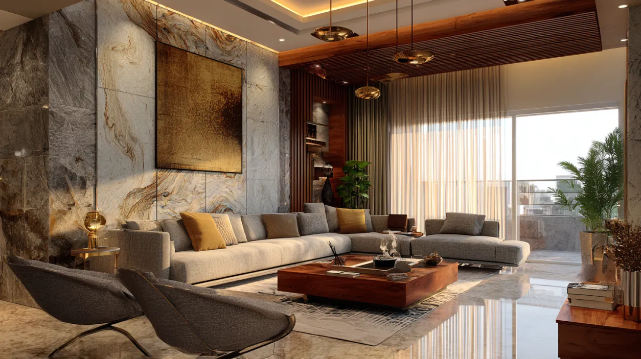Marble wall luxury interior designs in Bangalore.