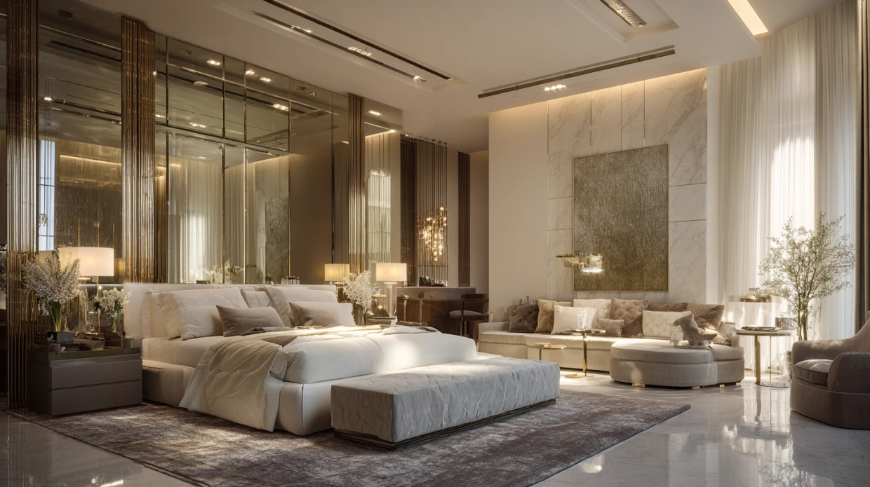Spacious master bedroom with defined functional zones