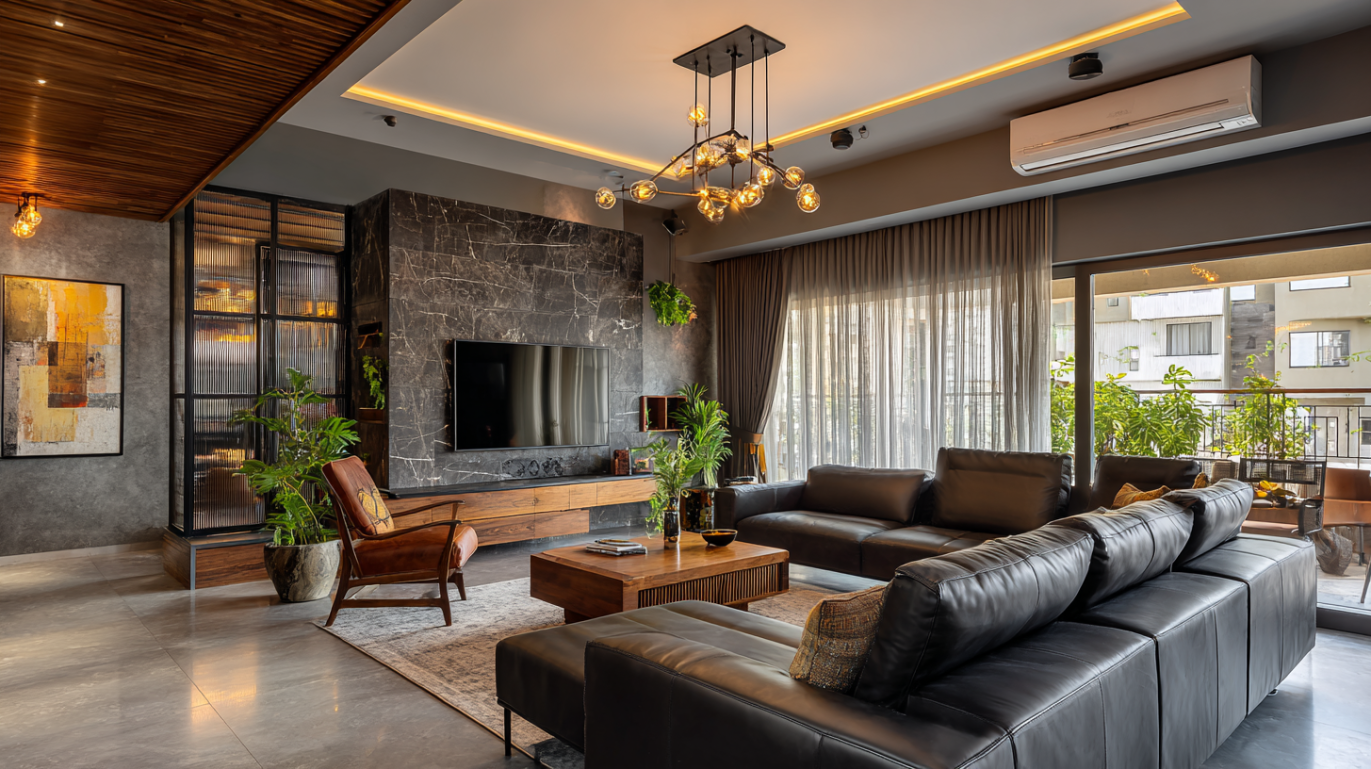 Luxury industrial living room with premium finishes