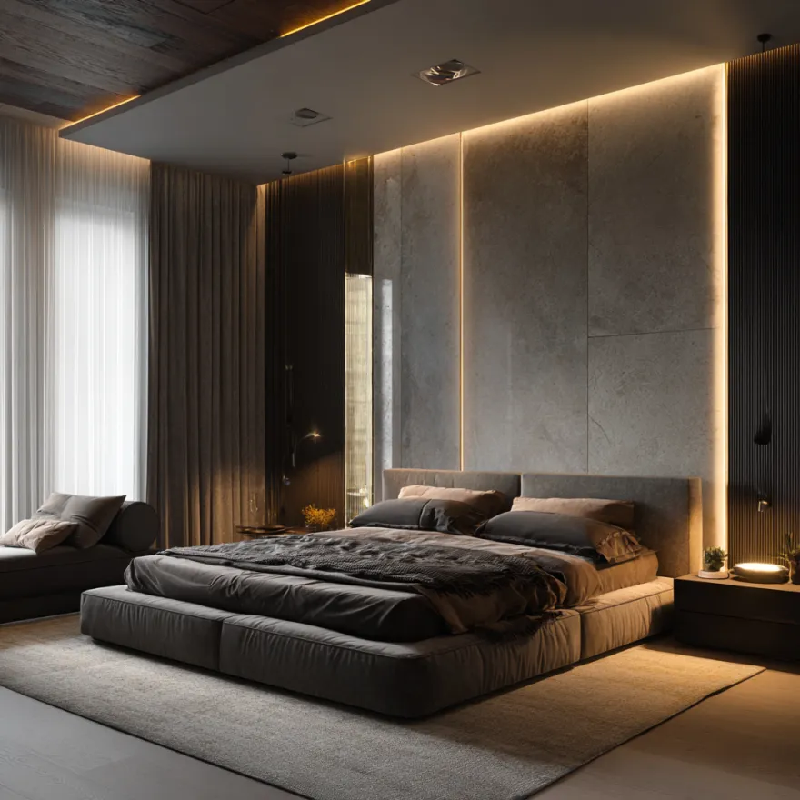 modern grey bedroom pvc false ceiling design with recessed lights