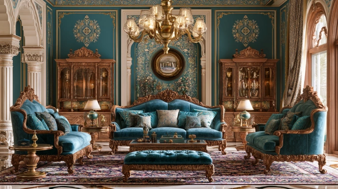 Royal luxury living room with Indian influences