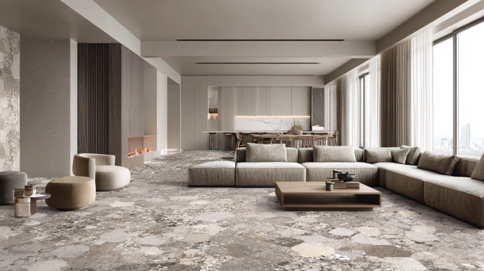 Luxury vinyl tile flooring with modern patterns