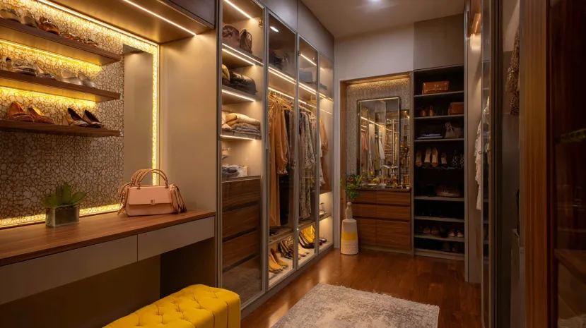 Luxury walk-in sliding wardrobe design for bedroom