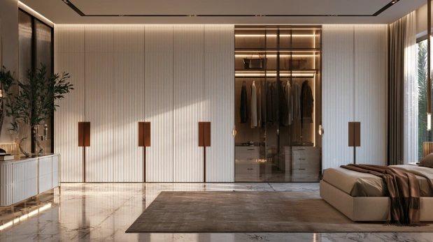 Classic Shaker style white wardrobe with brass knobs.