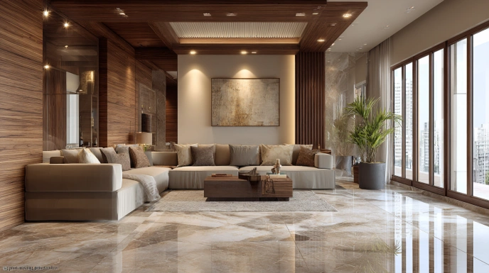 Italian marble and wood duplex interior design