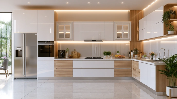 Modern MDF kitchen cabinets with acrylic finish