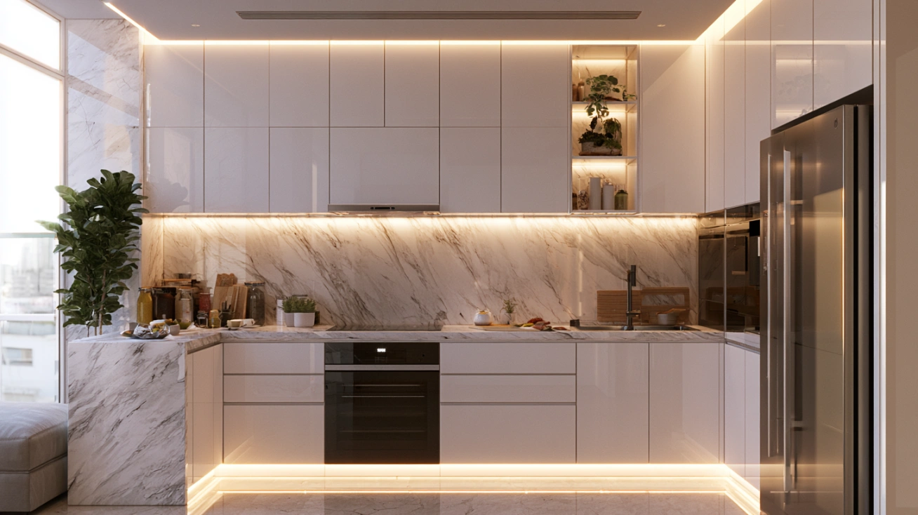 Marble countertop with matching backsplash