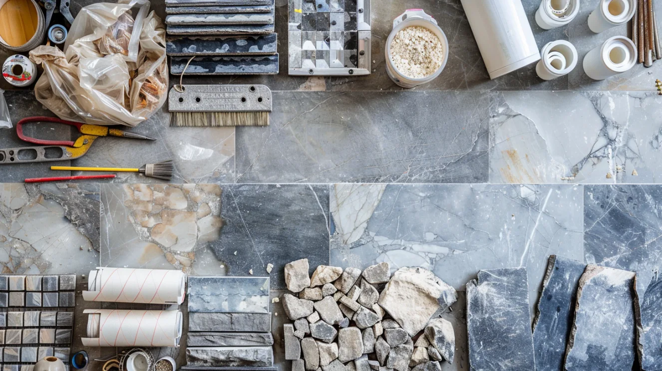 Tools and materials needed for professional marble flooring
