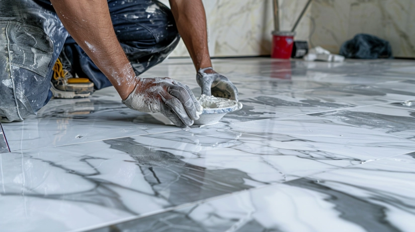 Professional installation of marble flooring by a mason