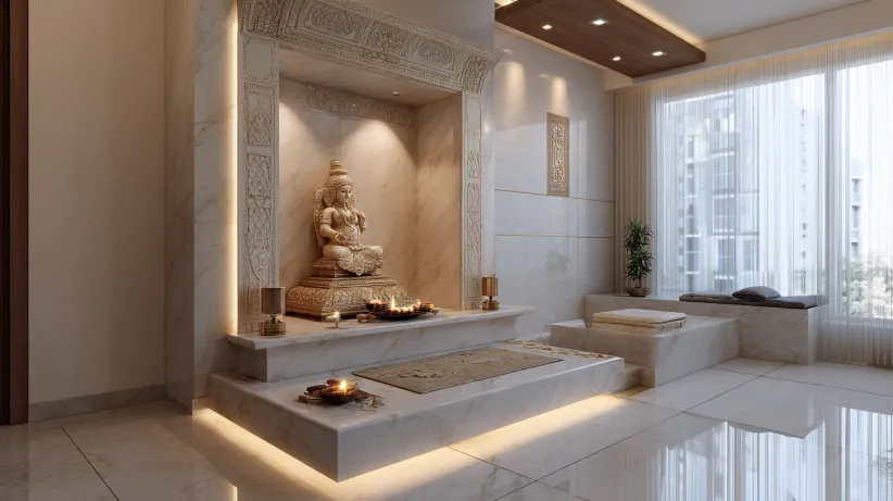 Marble Indian mandir design for home interiors