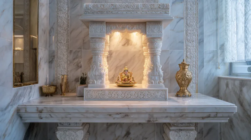 marble pooja mandir designs built into a wall for home