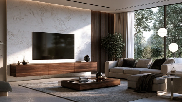 Marble wall floating TV design