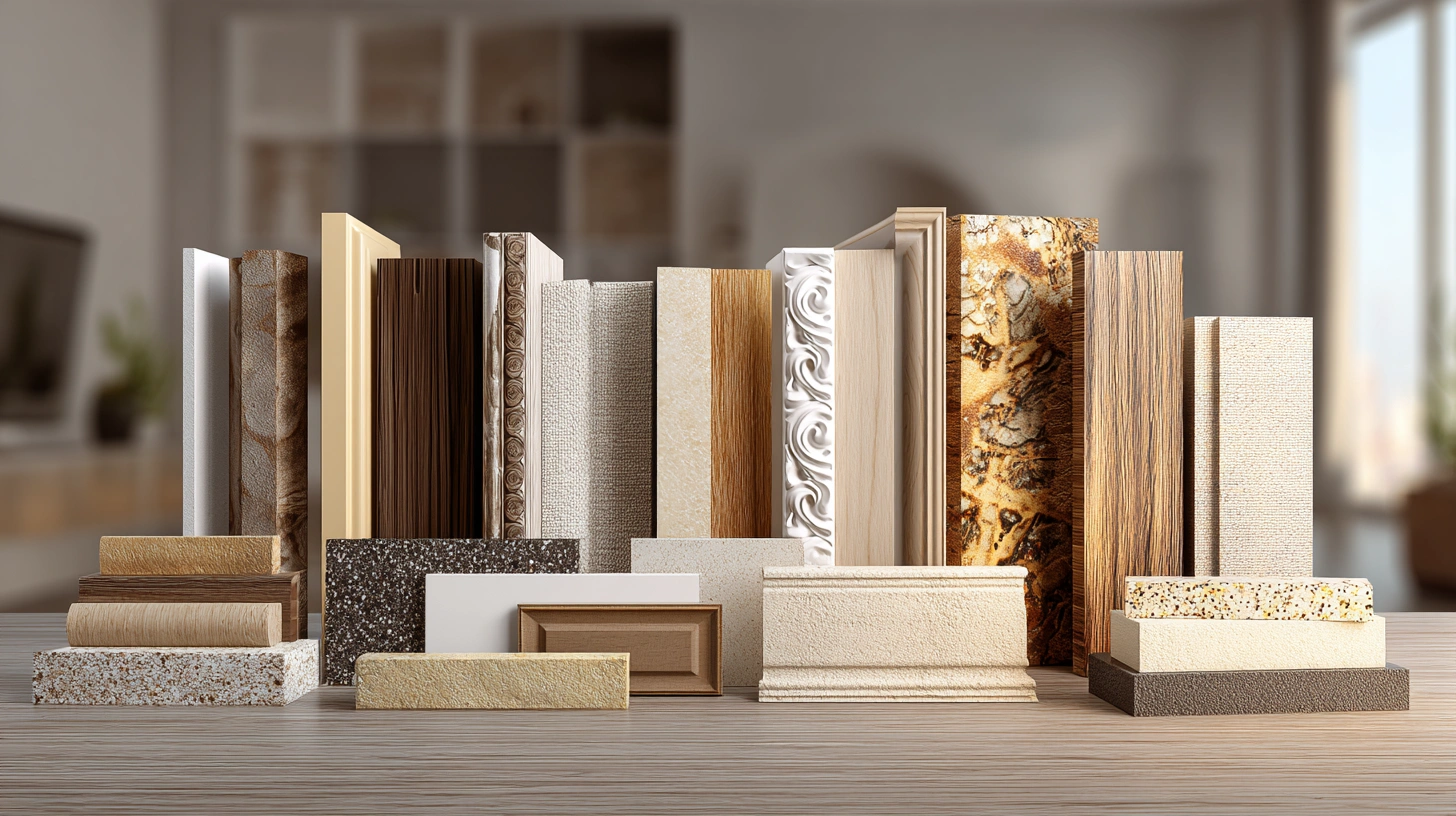 Side-by-side display of various moulding material samples