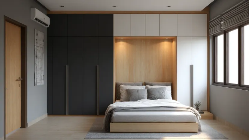 matte black and white in two colour combination of wardrobe design